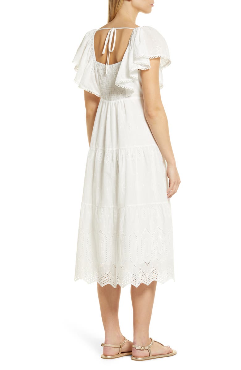 Caslon<sup>®</sup> Flutter Sleeve Cotton Midi Dress, Alternate, color,