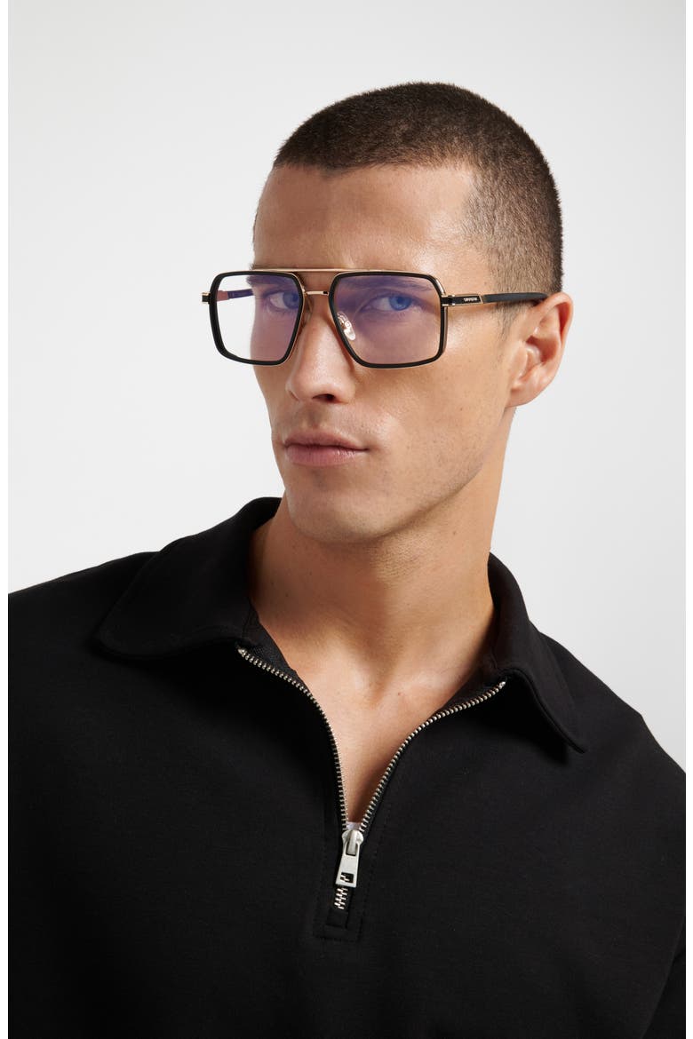 58mm Rectangular Optical Glasses, Alternate, color, MATTE BLACK/ BLUE SP