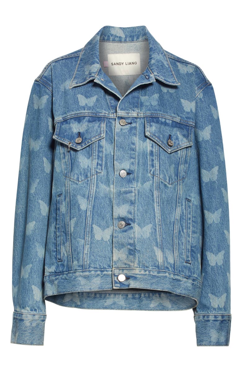 Sandy Liang Morpho Butterfly Print Denim Jacket, Alternate, color, 