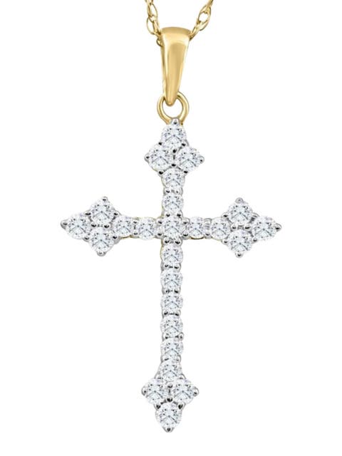 1/3Ct Diamond Cross Pendant 10k Gold Lab Grown Women's Necklace 1" Tall
