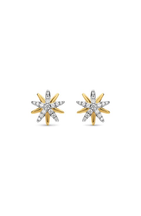 Starburst 18k Gold & Sterling Silver Diamond Stud Earrings