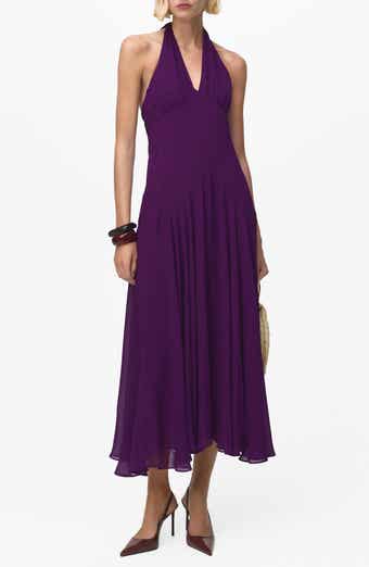 MANGO Pleated Halter Midi Dress