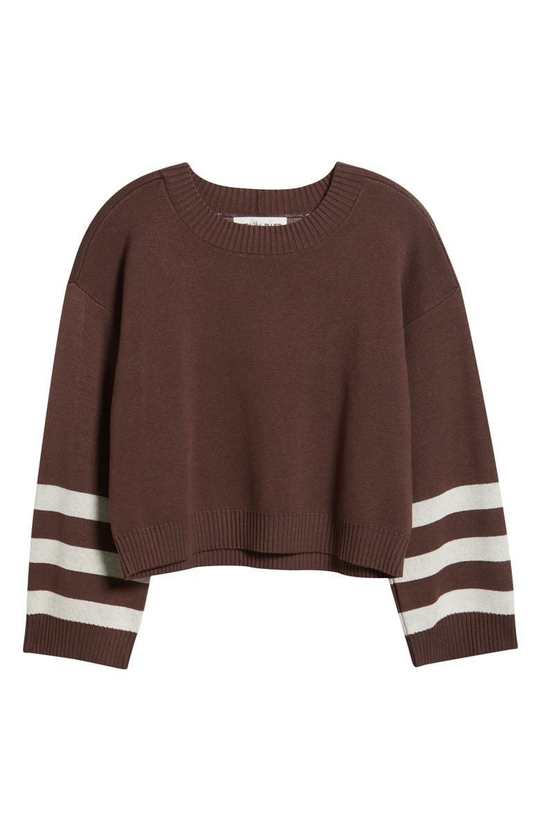 CITY BLUES Crop Stripe Sleeve Sweater, Alternate, color, Earth