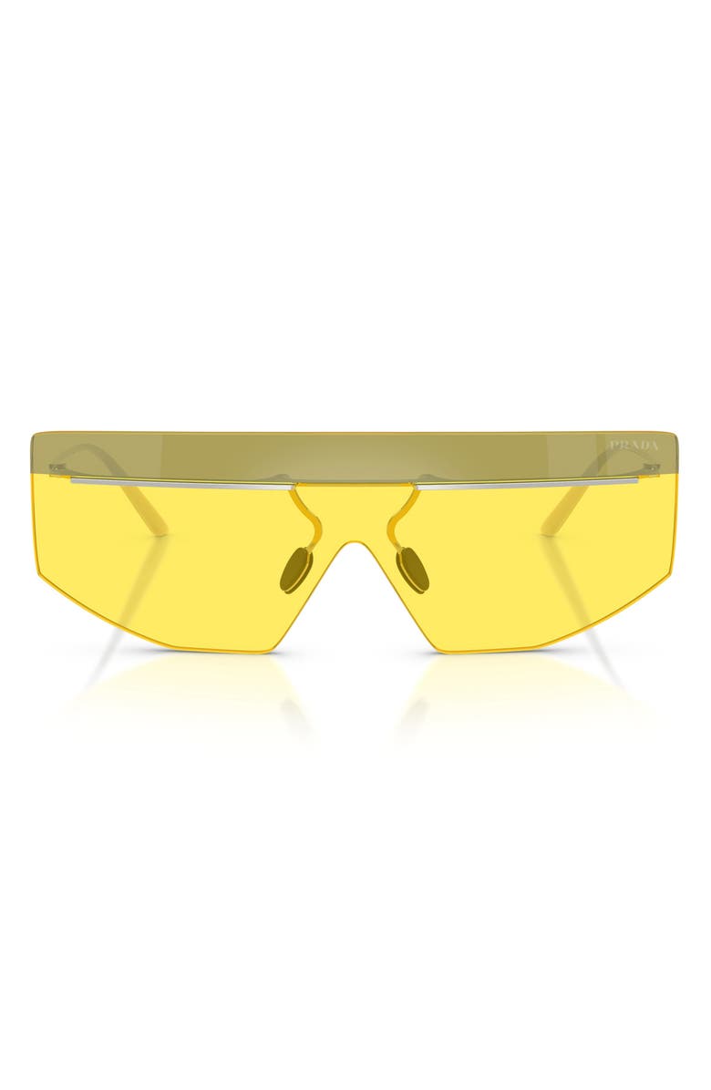 Prada 140mm Shield Sunglasses, Main, color, Silver/ Yellow Silver