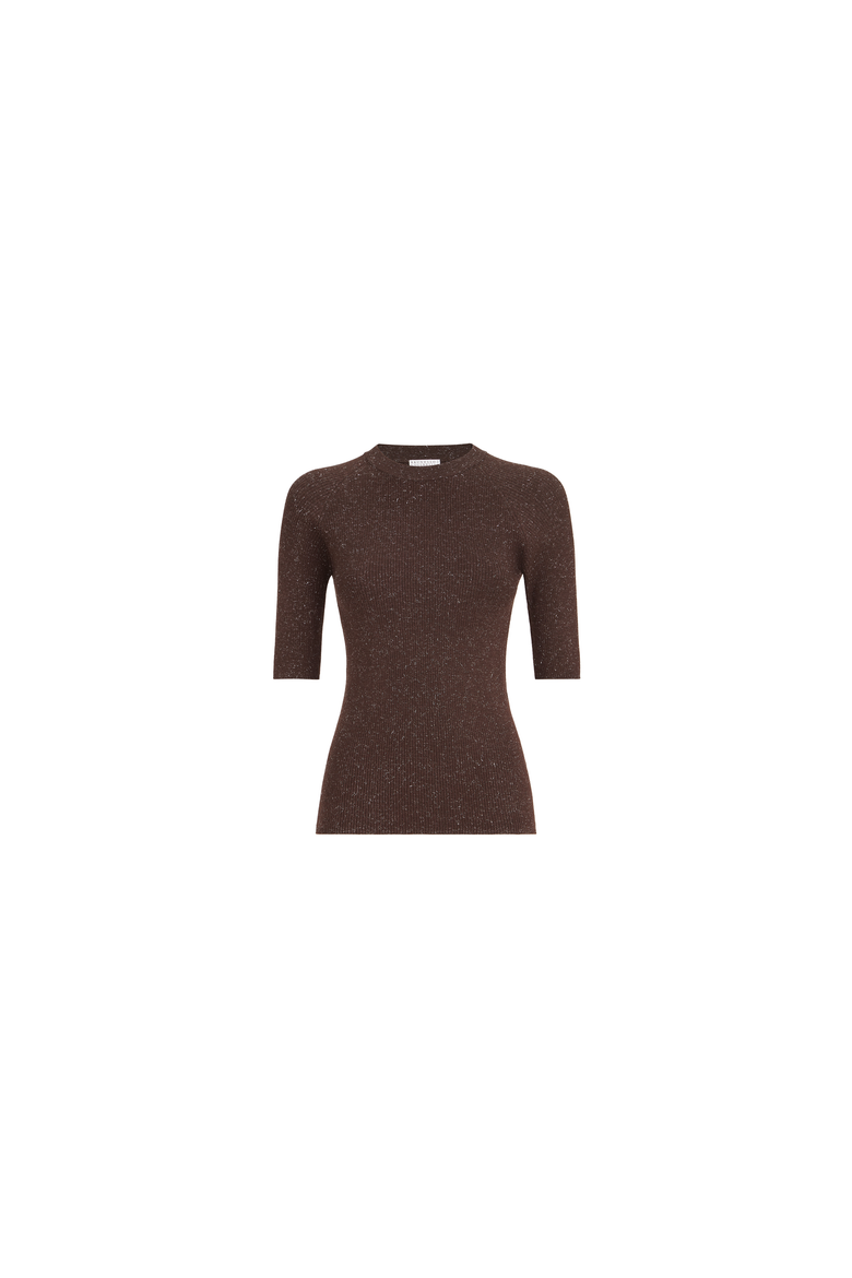Sparkling cashmere lightweight rib knit sweater, Alternate, color, Cocoa