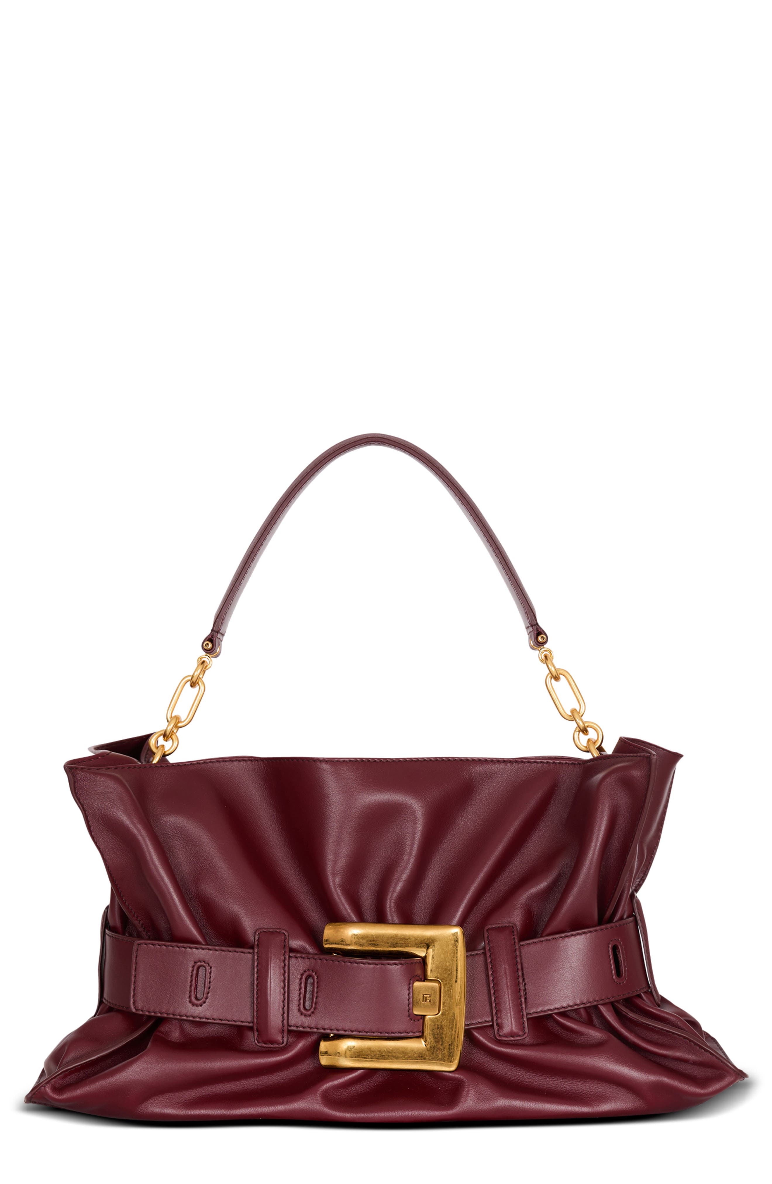 Balmain Medium Anthem Leather Shoulder Bag, Main, color, 3Ar Eggplant