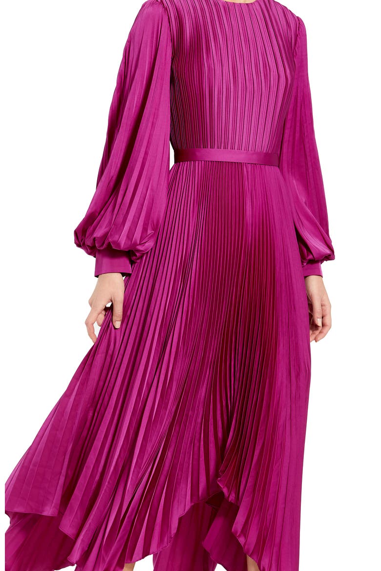 Women's Pleated Charmeuse Midi Dress with Handkerchief Hem, Alternate, color, FUCHSIA