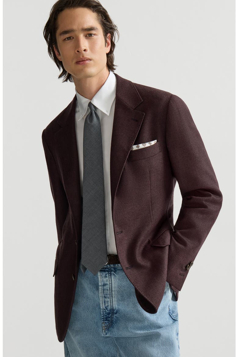 Mouliné virgin wool twill deconstructed blazer, Alternate, color, Blueberry
