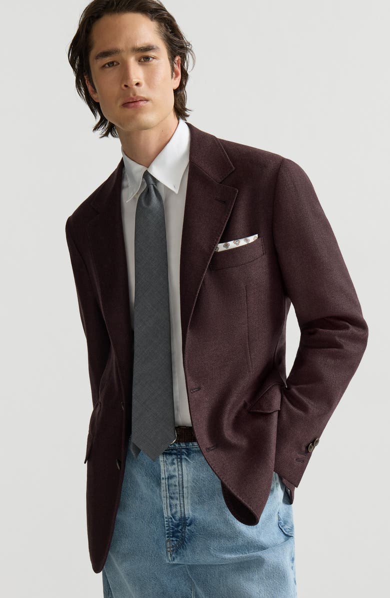 Brunello Cucinelli Mouliné virgin wool twill deconstructed blazer, Alternate, color, Blueberry