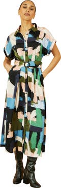 Yumi Brushstroke Print Relaxed Shirt Dress