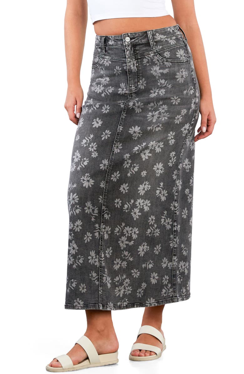 HINT OF BLU Floral Denim Maxi Skirt, Alternate, color, Grey Floral Denim