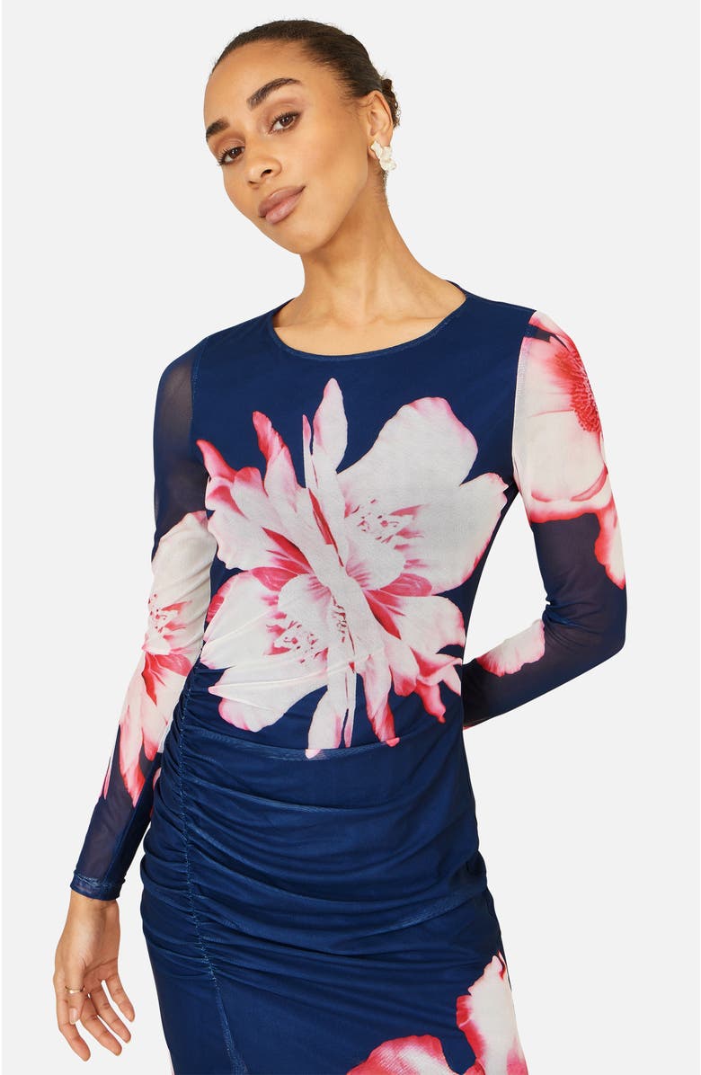 Yumi Long Sleeve Mesh Maxi Dress, Alternate, color, Navy