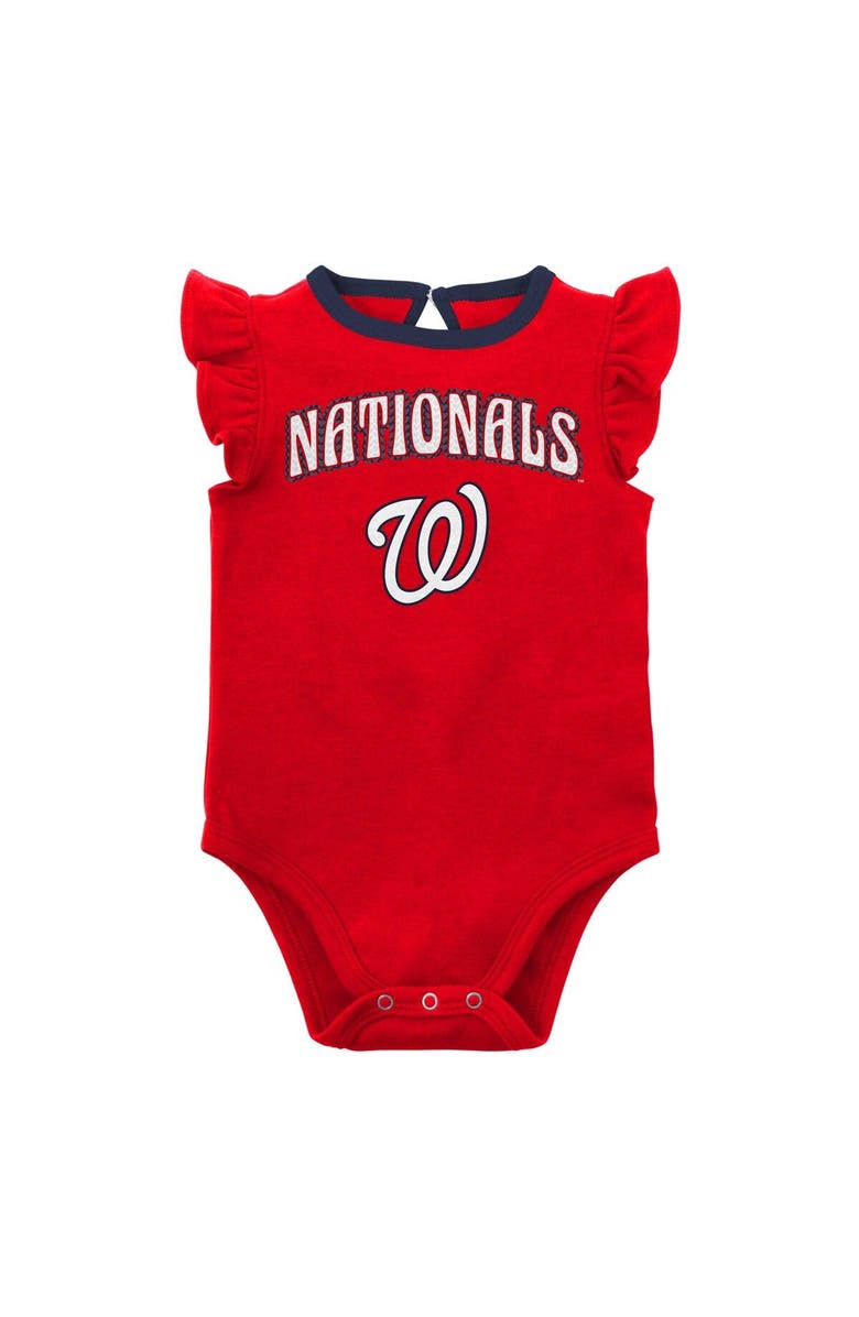 Outerstuff Girls Newborn & Infant Red/Heather Gray Washington Nationals Little Fan Two-Pack Bodysuit Set, Alternate, color, Red