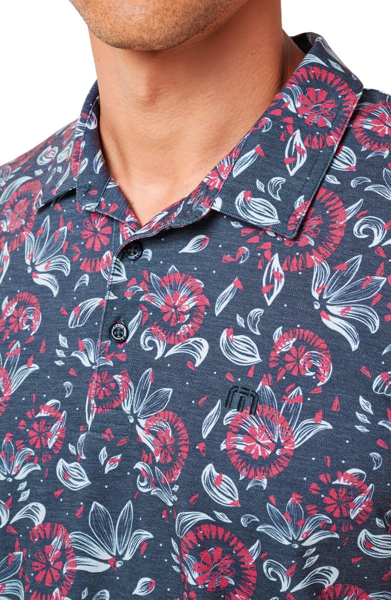 TravisMathew Featherweight Flourish Floral Print Piqué Polo, Alternate, color, Mood Indigo/ Vintage Indigo