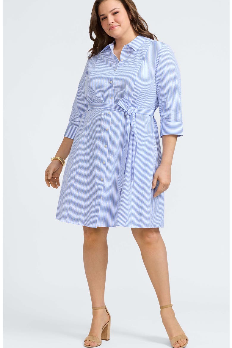 Fiona Stripe Cotton Seersucker Shirtdress, Alternate, color, BLUE/ WHITE