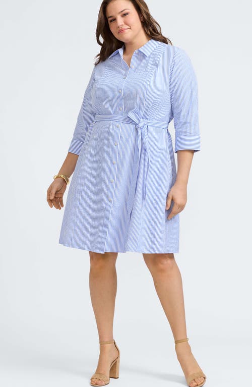 Foxcroft Fiona Stripe Cotton Seersucker Shirtdress In Blue/white