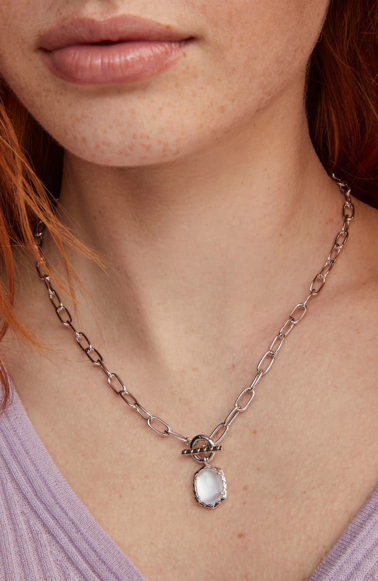 Kendra Scott Daphne Pendant Toggle Chain Necklace, Alternate, color, Silver Ivory Pearl