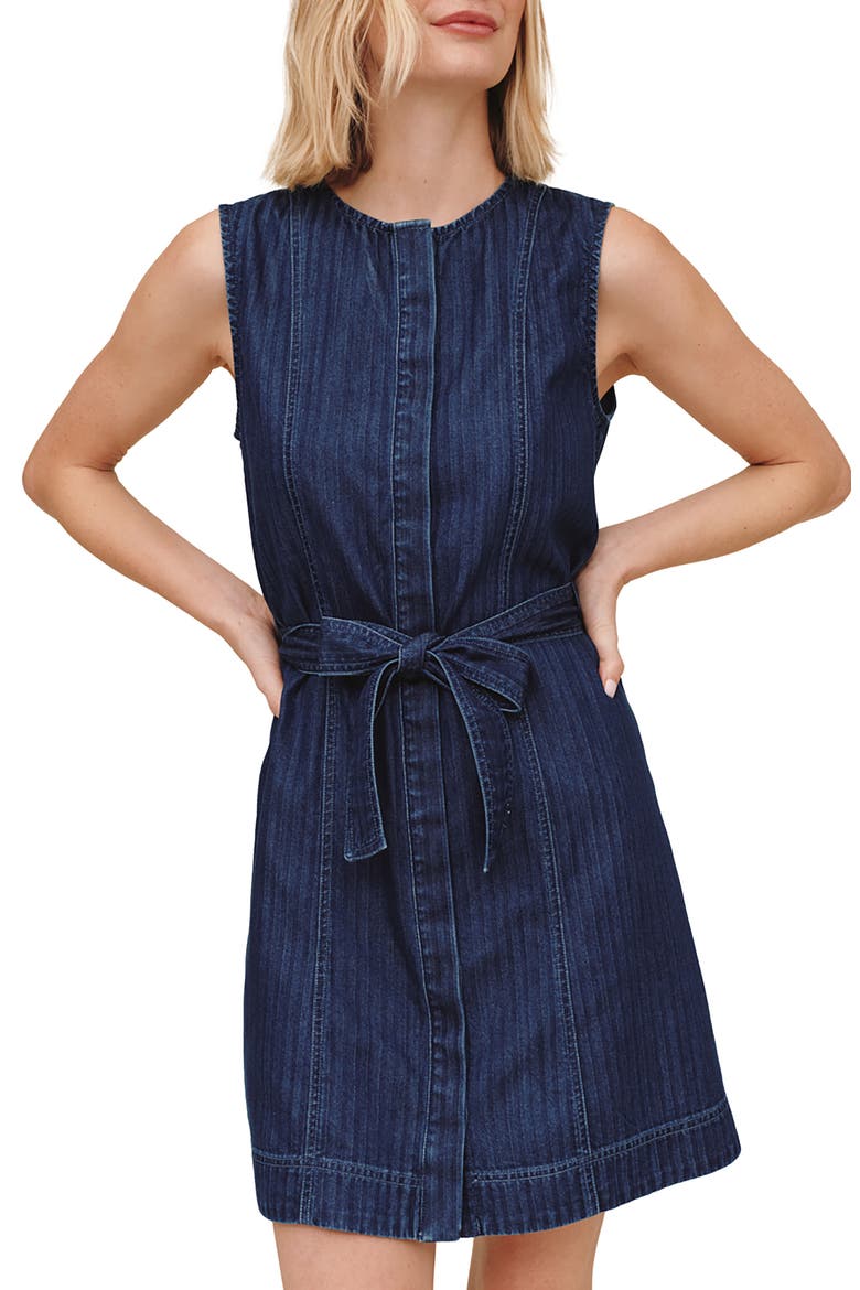 Seamed Sleeveless Denim Minidress, Alternate, color, HERRINGBONE WASH