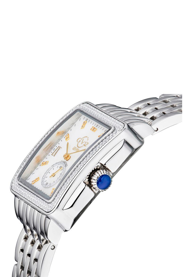 GV2 Women's Bari Mother of Pearl Diamond Bracelet Watch, 34mm x 30mm, Alternate, color, SILVER