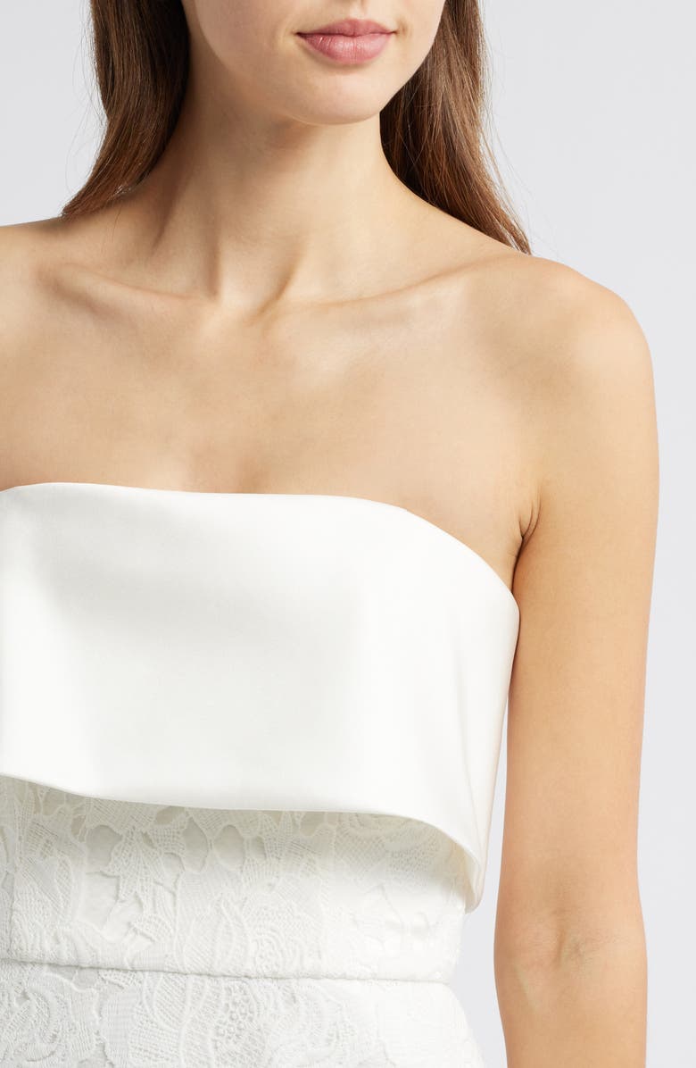 Amsale Strapless Lace Midi A-Line Dress, Alternate, color, Ivory