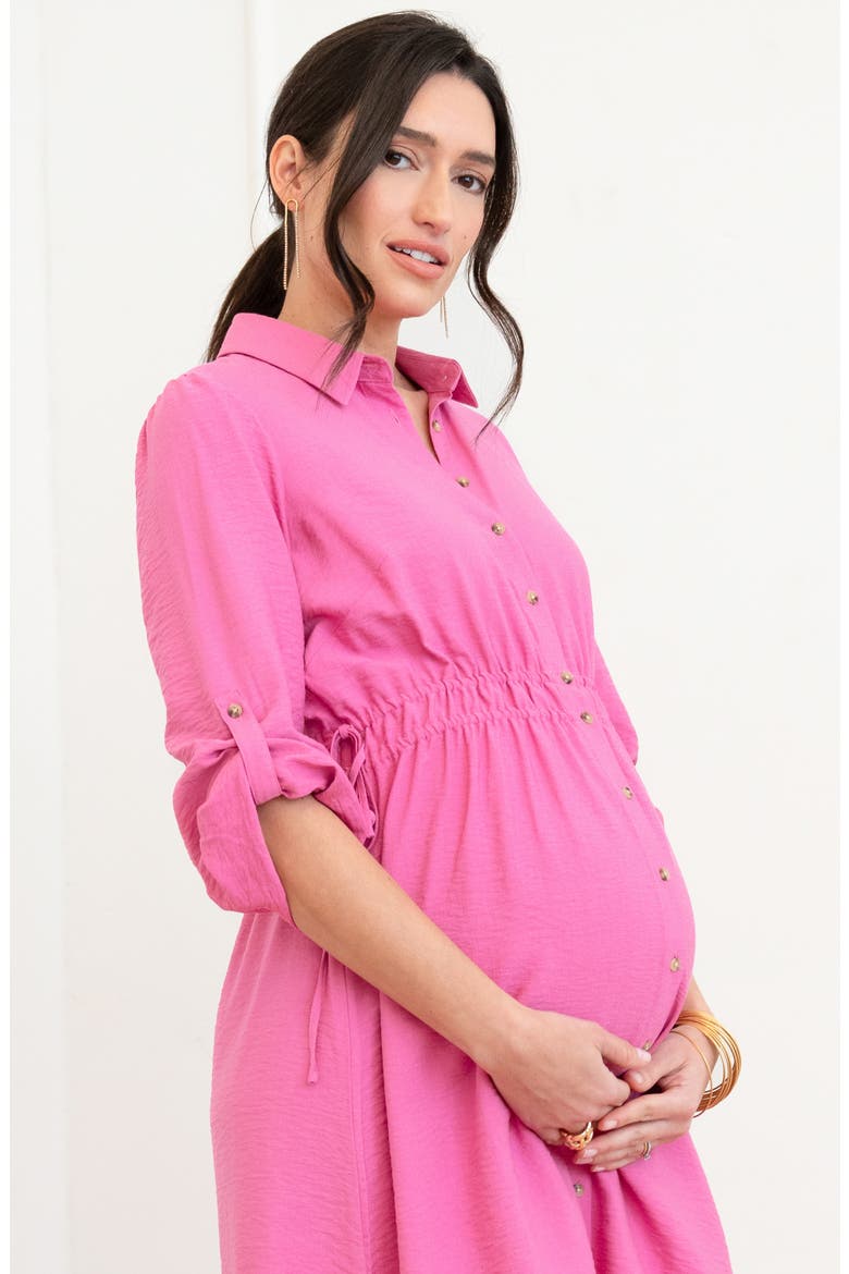 Long Sleeve Maternity Shirtdress, Alternate, color, PINK