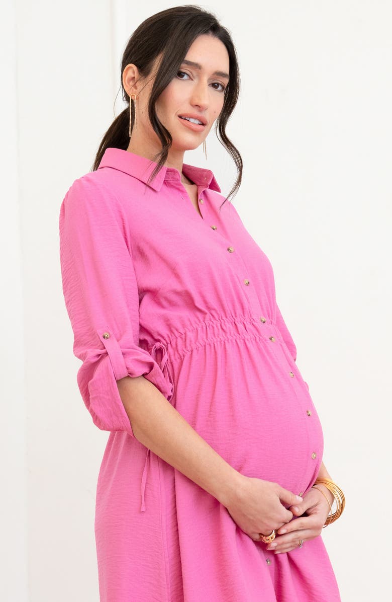 Seraphine Long Sleeve Maternity Shirtdress, Alternate, color, Pink