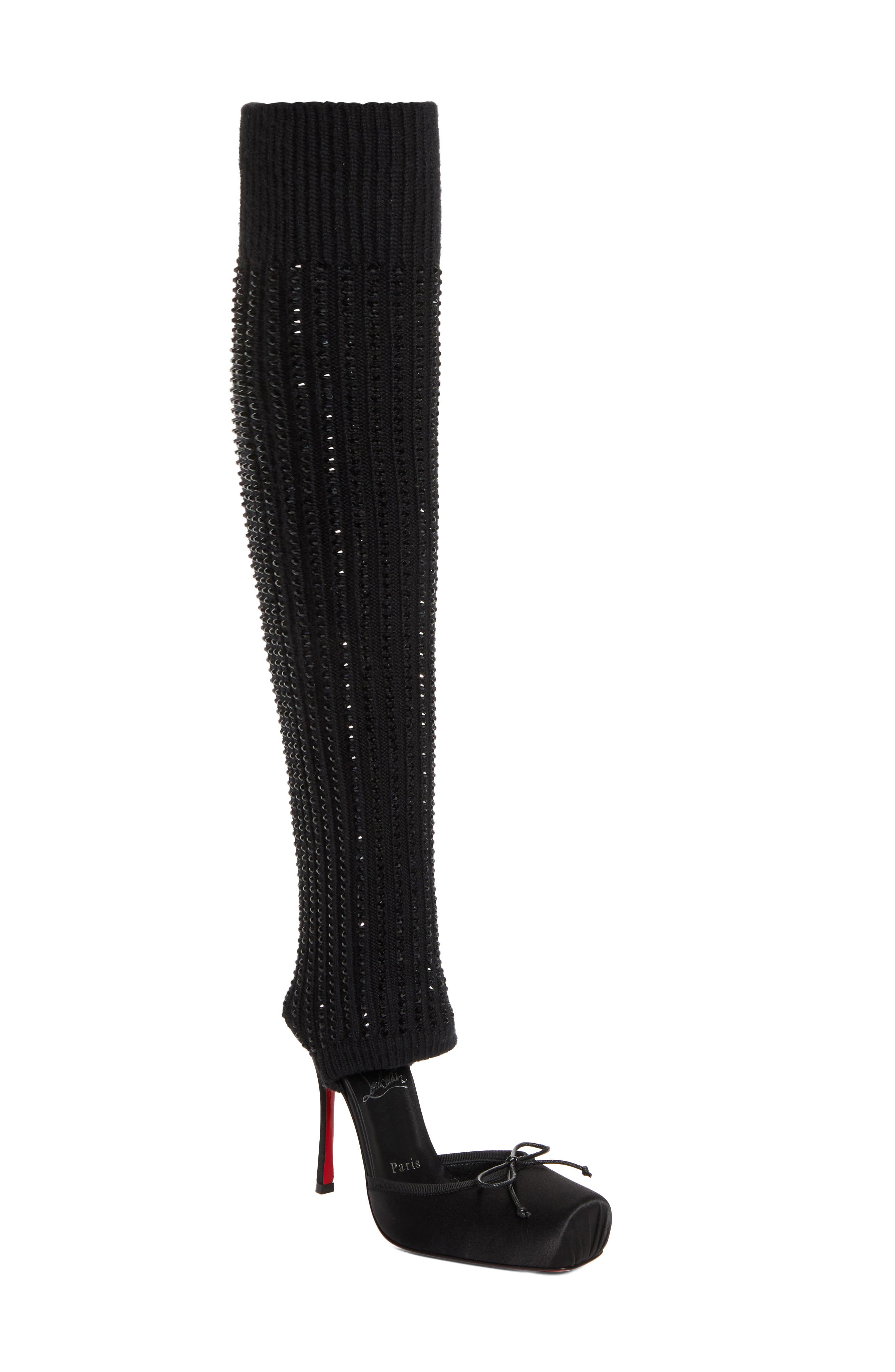 Christian Louboutin Cassia Annmac Leg Warmer Hybrid Pump, Main, color, Black/ Black