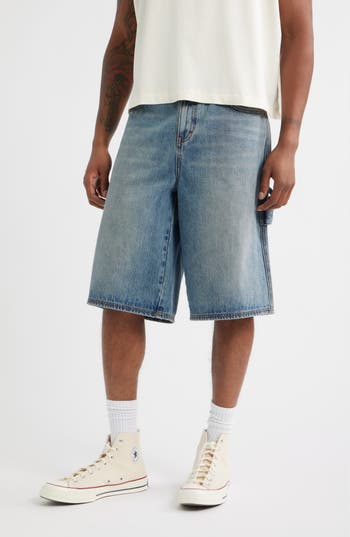 Elwood E Logo Oversize Denim Carpenter Shorts in Pale Indigo at Nordstrom Rack, Size 30