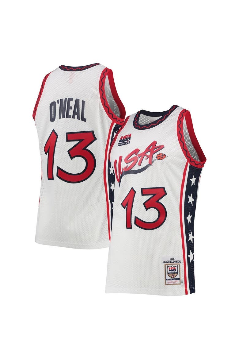 Men's Mitchell & Ness Shaquille O'Neal White USA Basketball 1996 Hardwood Classics Authentic Jersey, Main, color, White