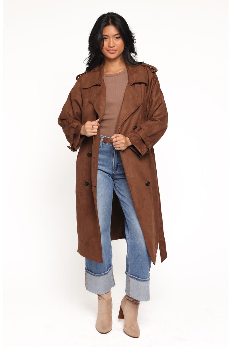 Micha Faux Suede Trench Coat, Alternate, color, BROWN