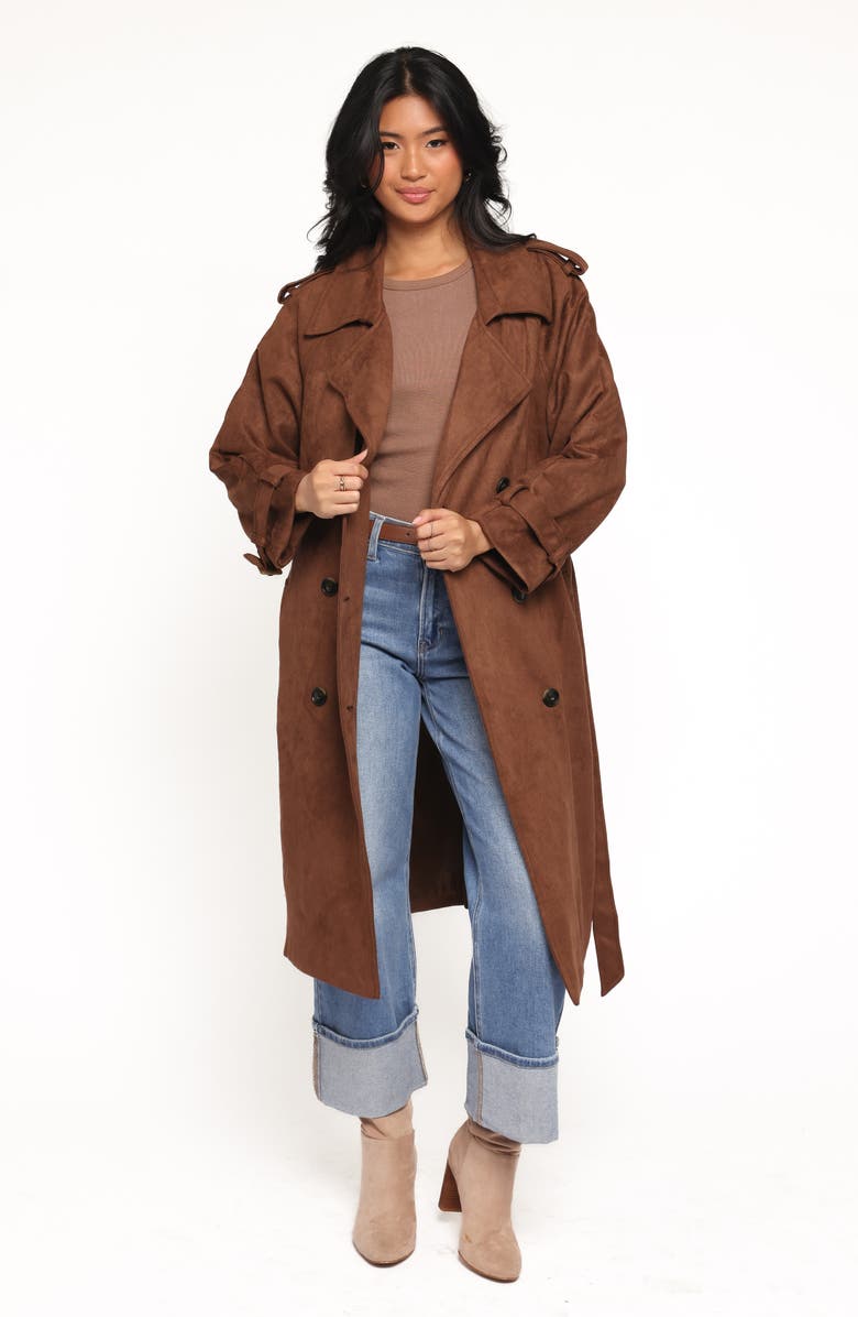 Petal & Pup Micha Faux Suede Trench Coat, Alternate, color, Brown