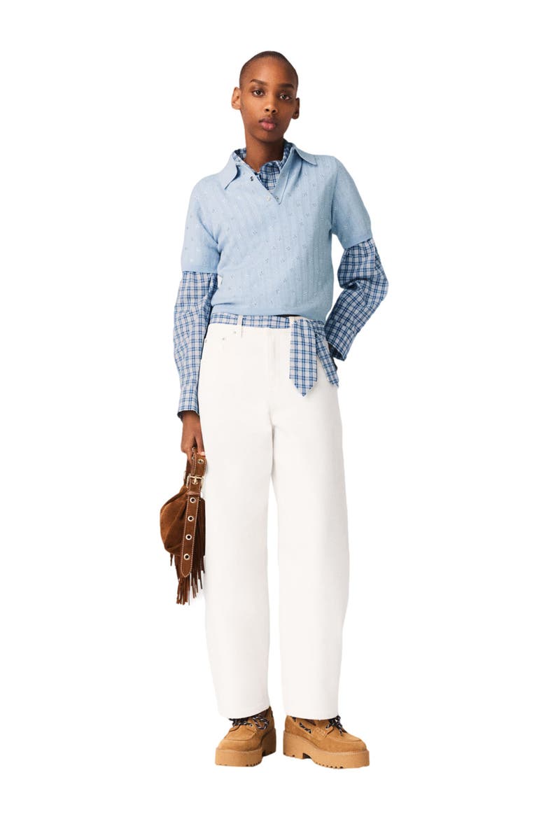 Cropped sweater with rhinestones, Main, color, Blue sky
