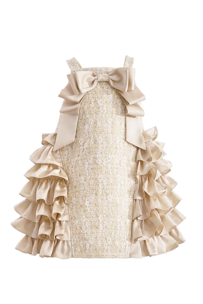 Ruffle Cascade Bow Dress, Main, color, Cream