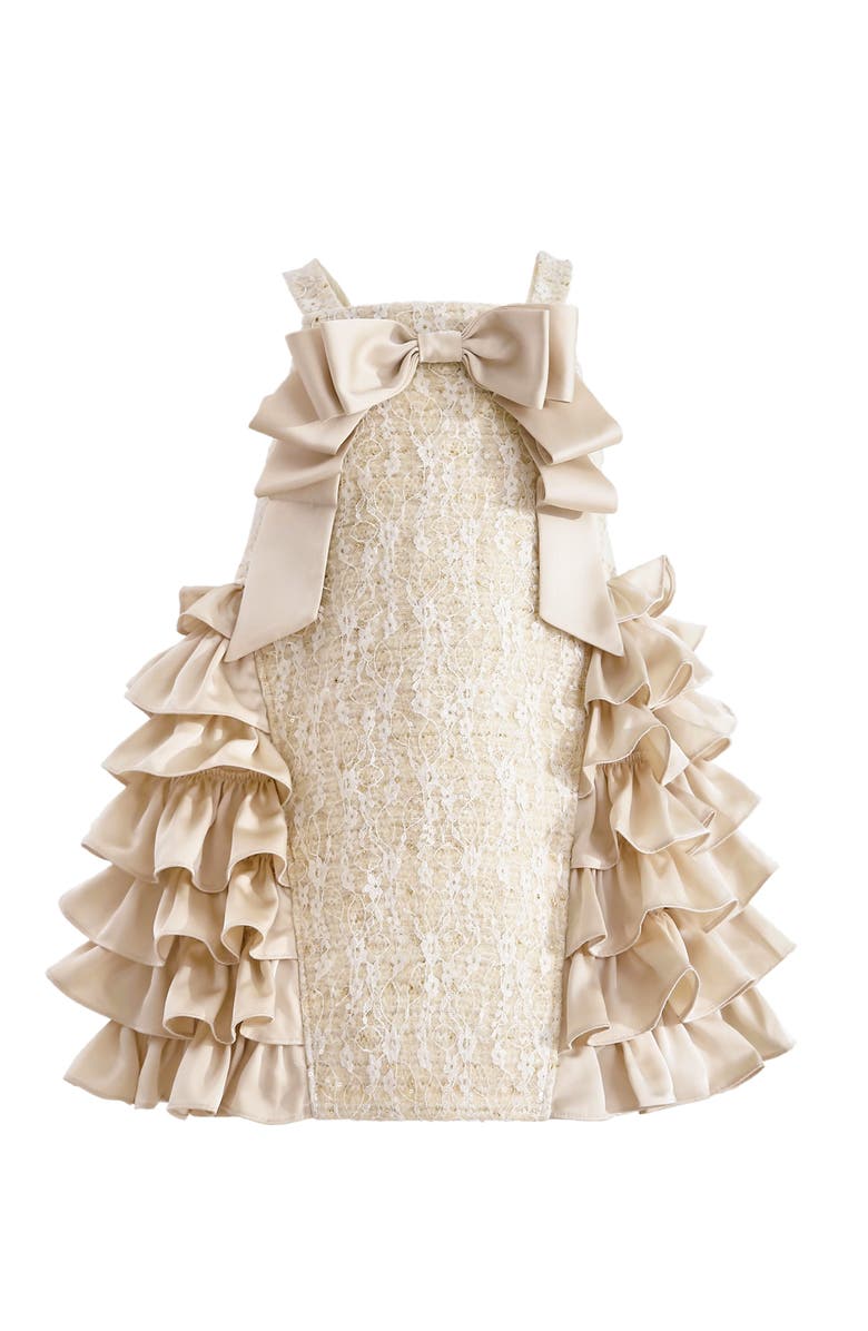 Tulleen Ruffle Cascade Bow Dress, Main, color, Cream
