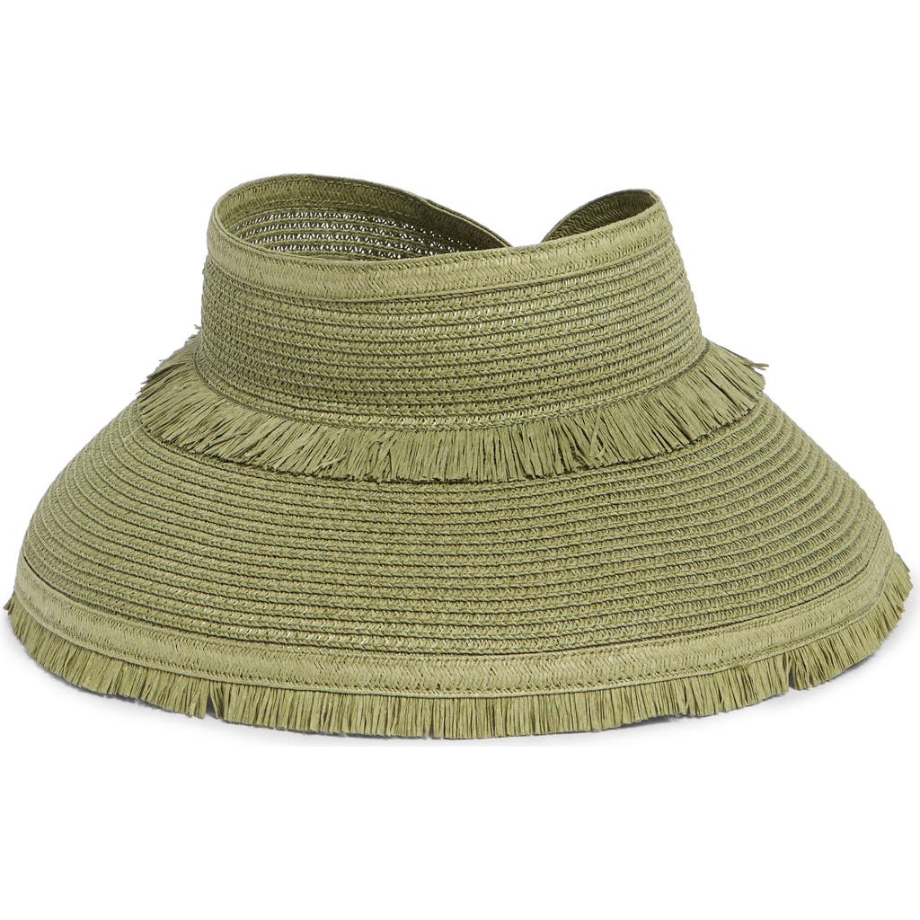 Nordstrom Rack Fringe Packable Straw Visor In Olive Covert