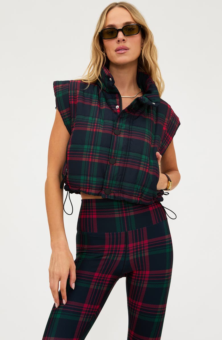 Beach Riot Canyon Plaid Crop Puffer Vest, Alternate, color, Ribbon Plaid