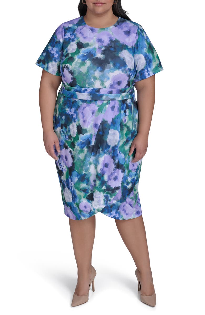 Calvin Klein Ruched Short Sleeve Sheath Dress, Main, color,