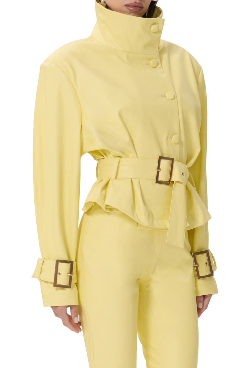 Scarlette Belted Faux Leather Jacket, Main, color, LEMON MERINGUE