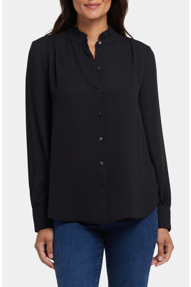 Ruffle Neck Blouse, Main, color, BLACK.