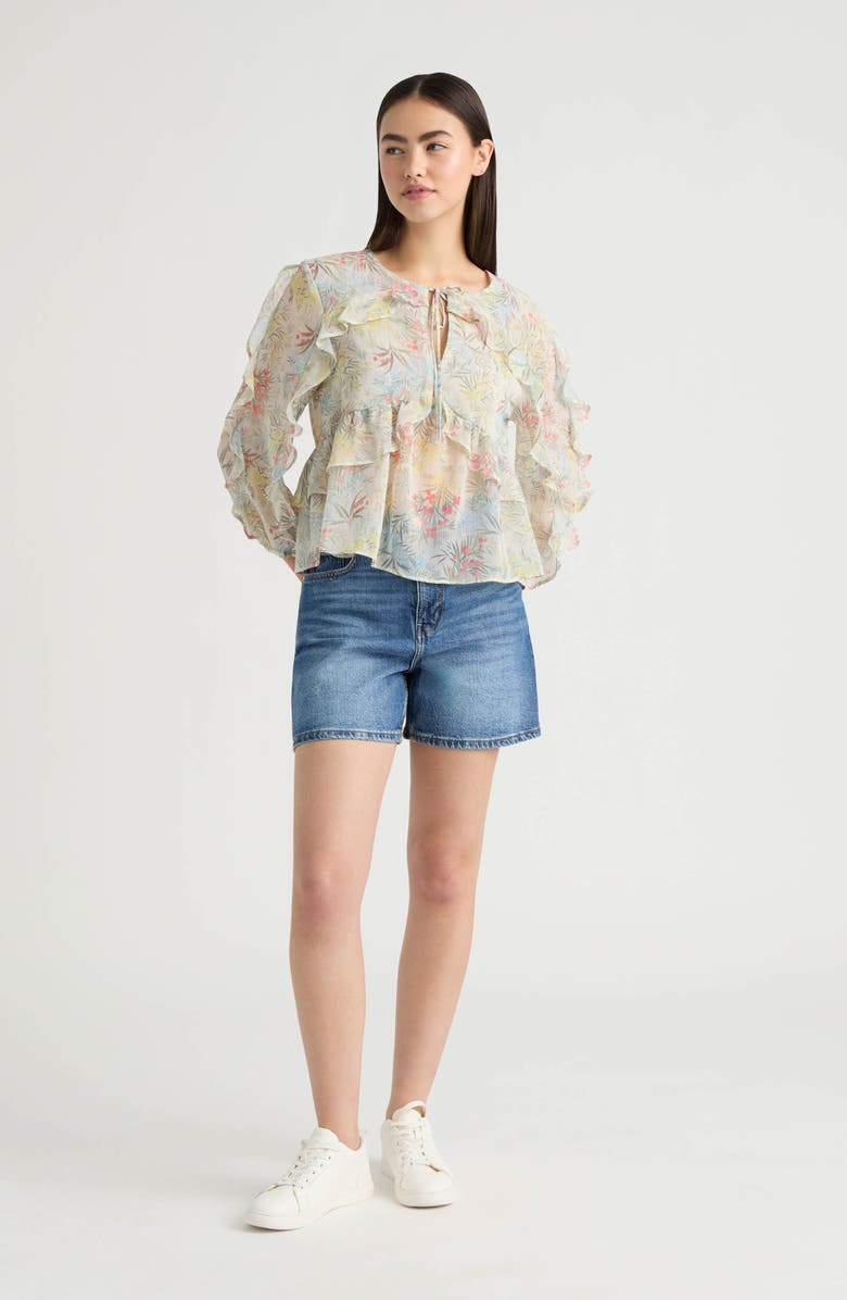 NVLT Floral Ruffle Chiffon Babydoll Top, Alternate, color, Marshmallow Springy Floral