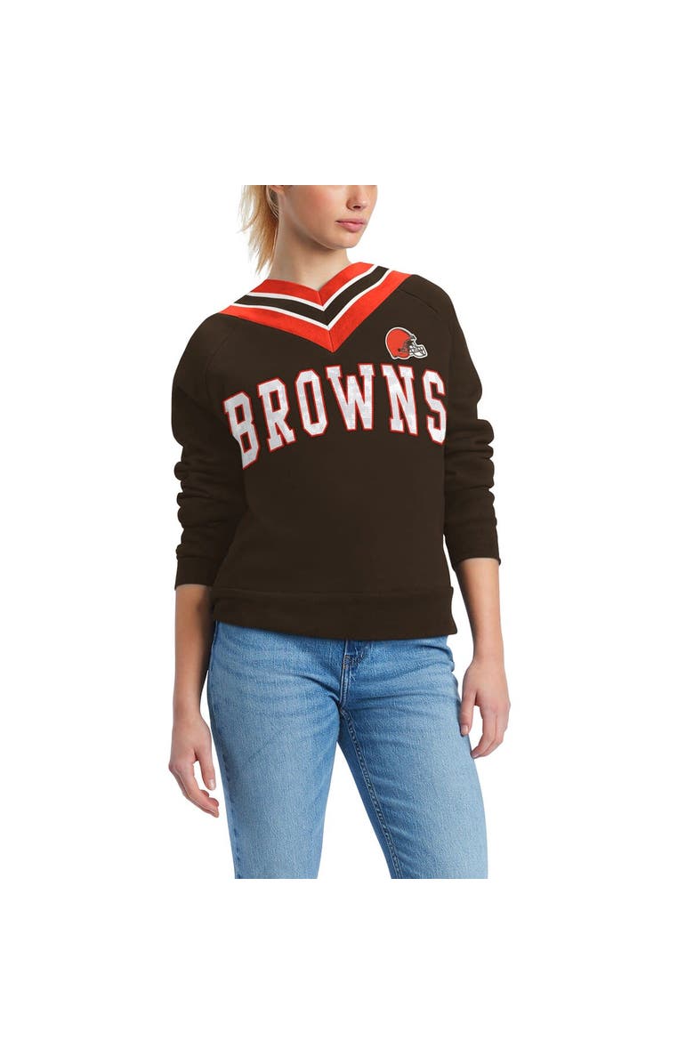 Tommy Hilfiger Women's Tommy Hilfiger Brown Cleveland Browns Heidi V-Neck Pullover Sweatshirt, Alternate, color, Brown