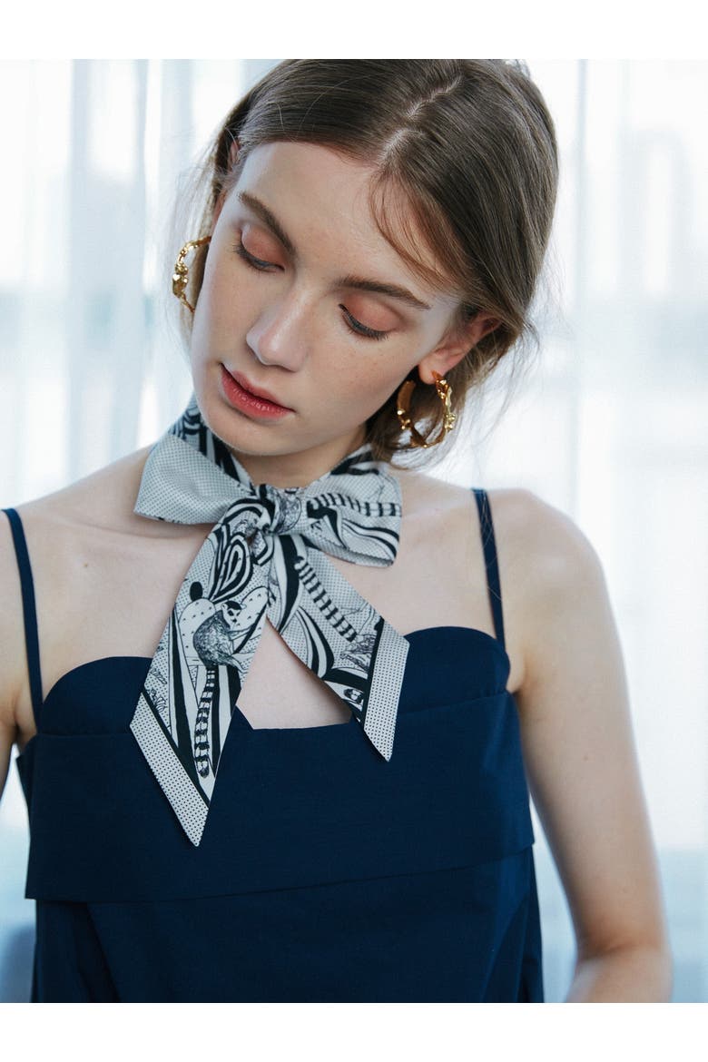 "Madagascar" Silk Skinny Scarf, Alternate, color, Black and White