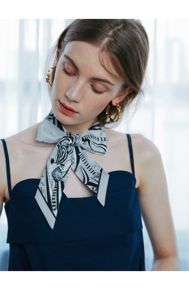 Lost Pattern "Madagascar" Silk Skinny Scarf, Alternate, color, Black And White