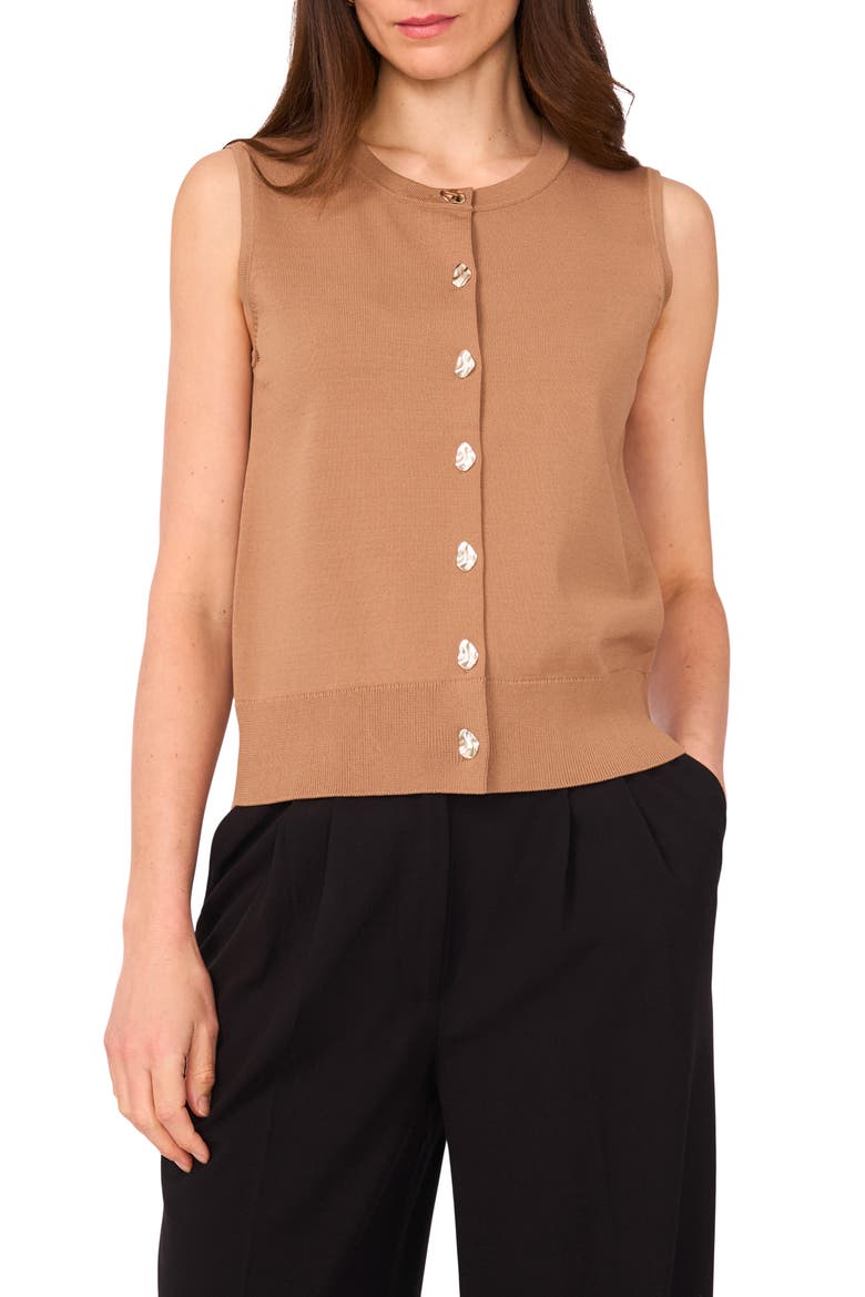 Crewneck Button-Up Sweater Vest, Main, color, MILK CHOCOLATE