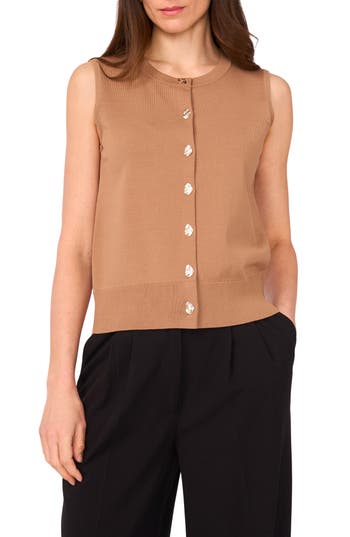Vince Camuto Crewneck Button-up Sweater Vest In Brown