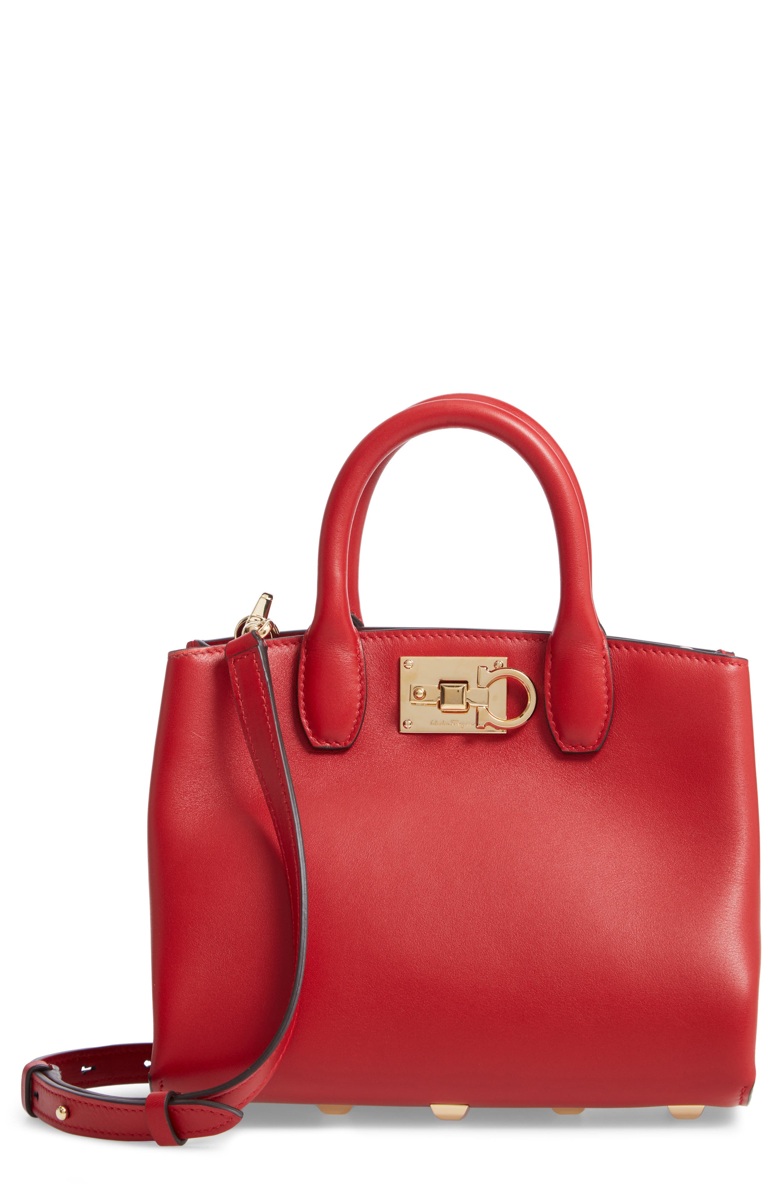 Salvatore Ferragamo The Mini Studio Leather Tote, Main, color, LIPSTICK RED