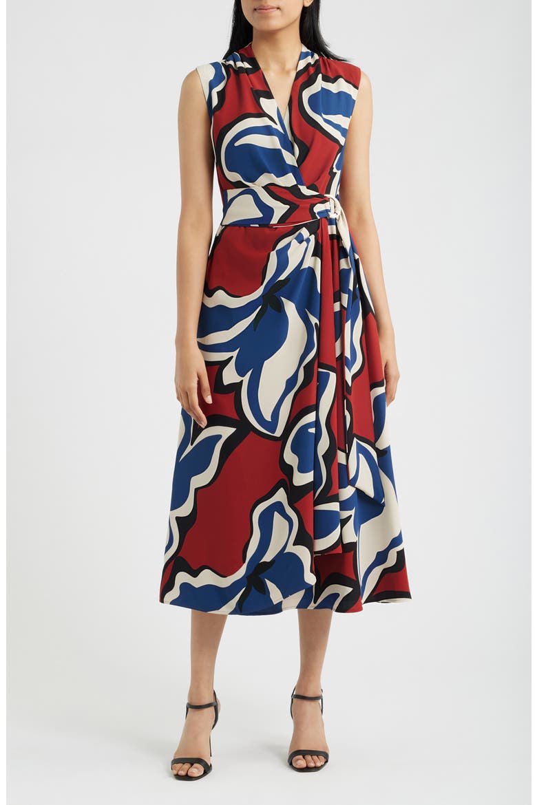 Surplice Wrap Midi Dress, Main, color, RUST MULTI