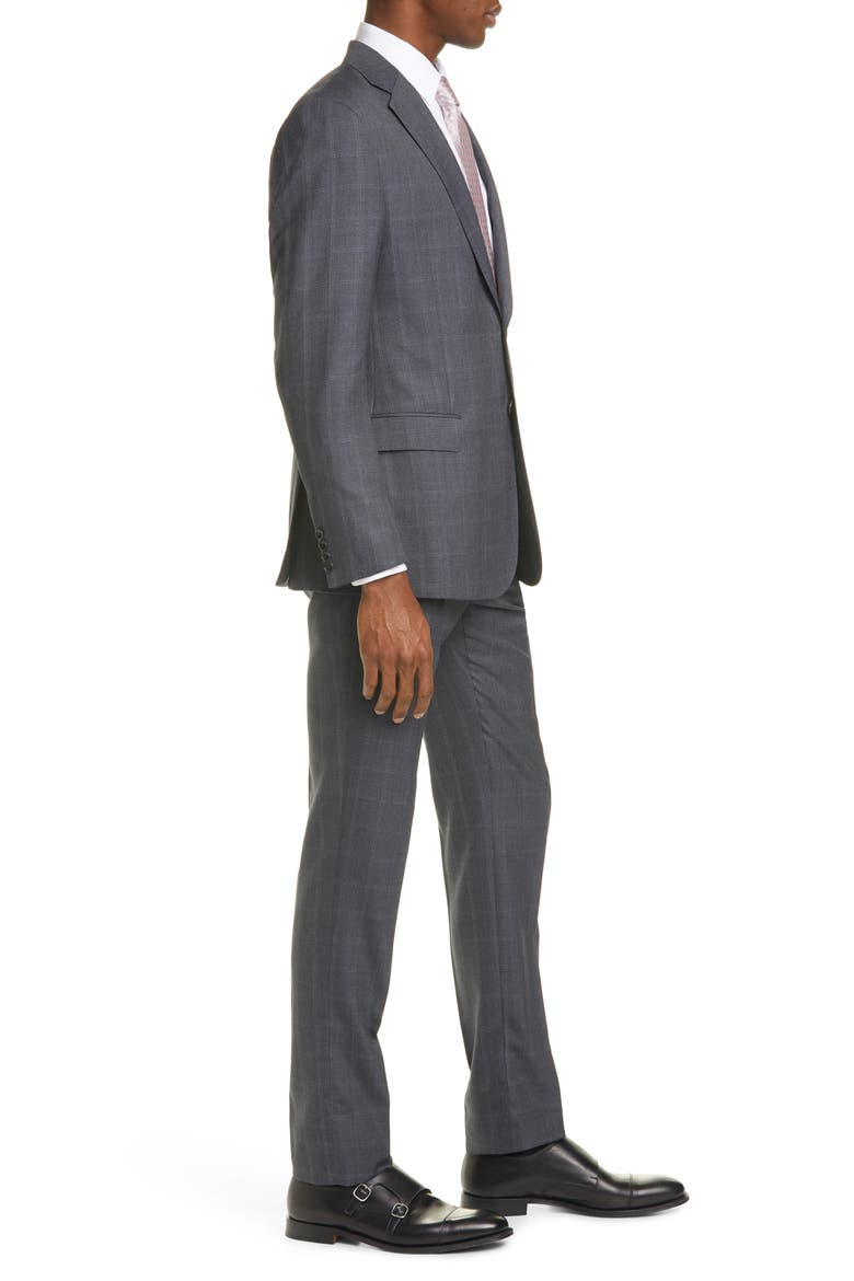 Trim Fit Grey Windowpane Wool & Silk Suit, Alternate, color, CHARCOAL