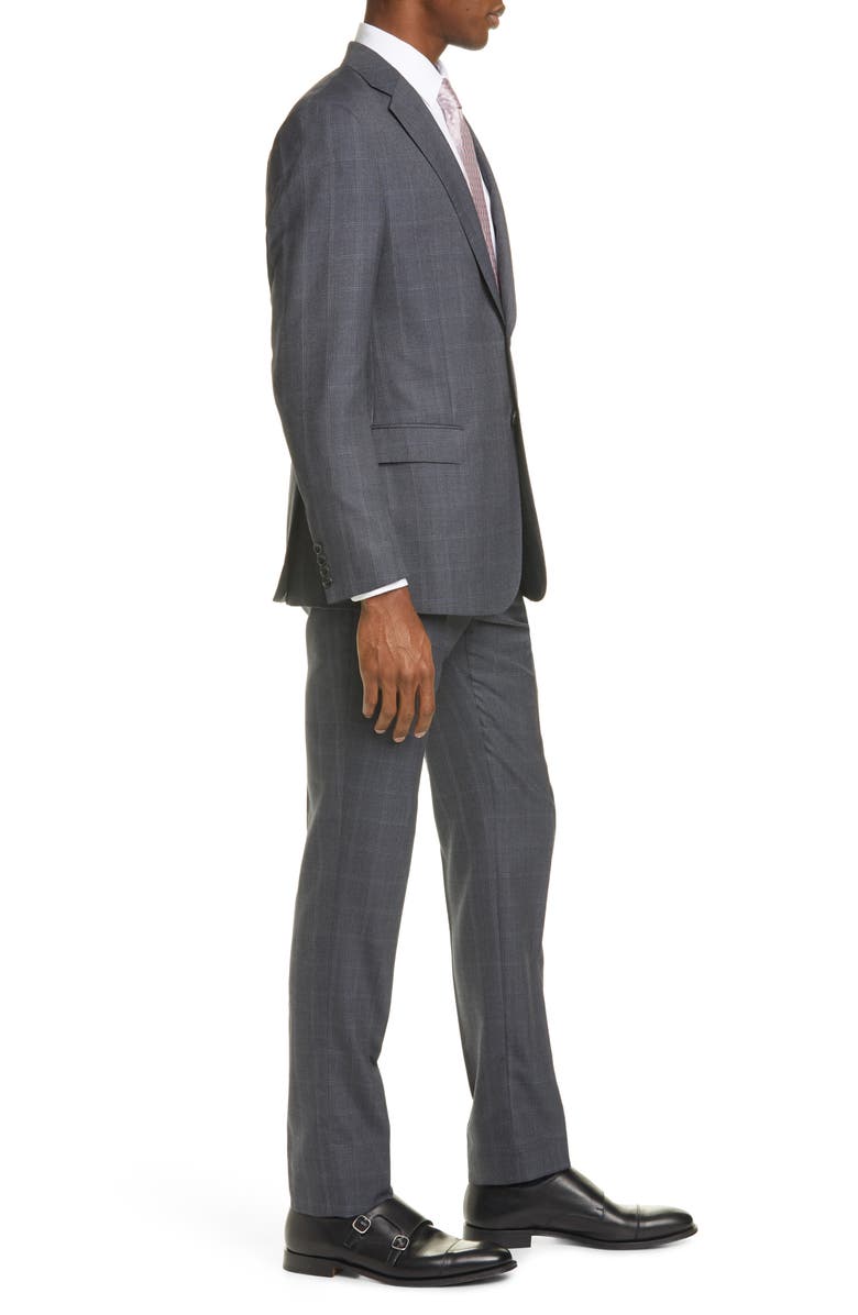 Giorgio Armani Trim Fit Grey Windowpane Wool & Silk Suit, Alternate, color, 