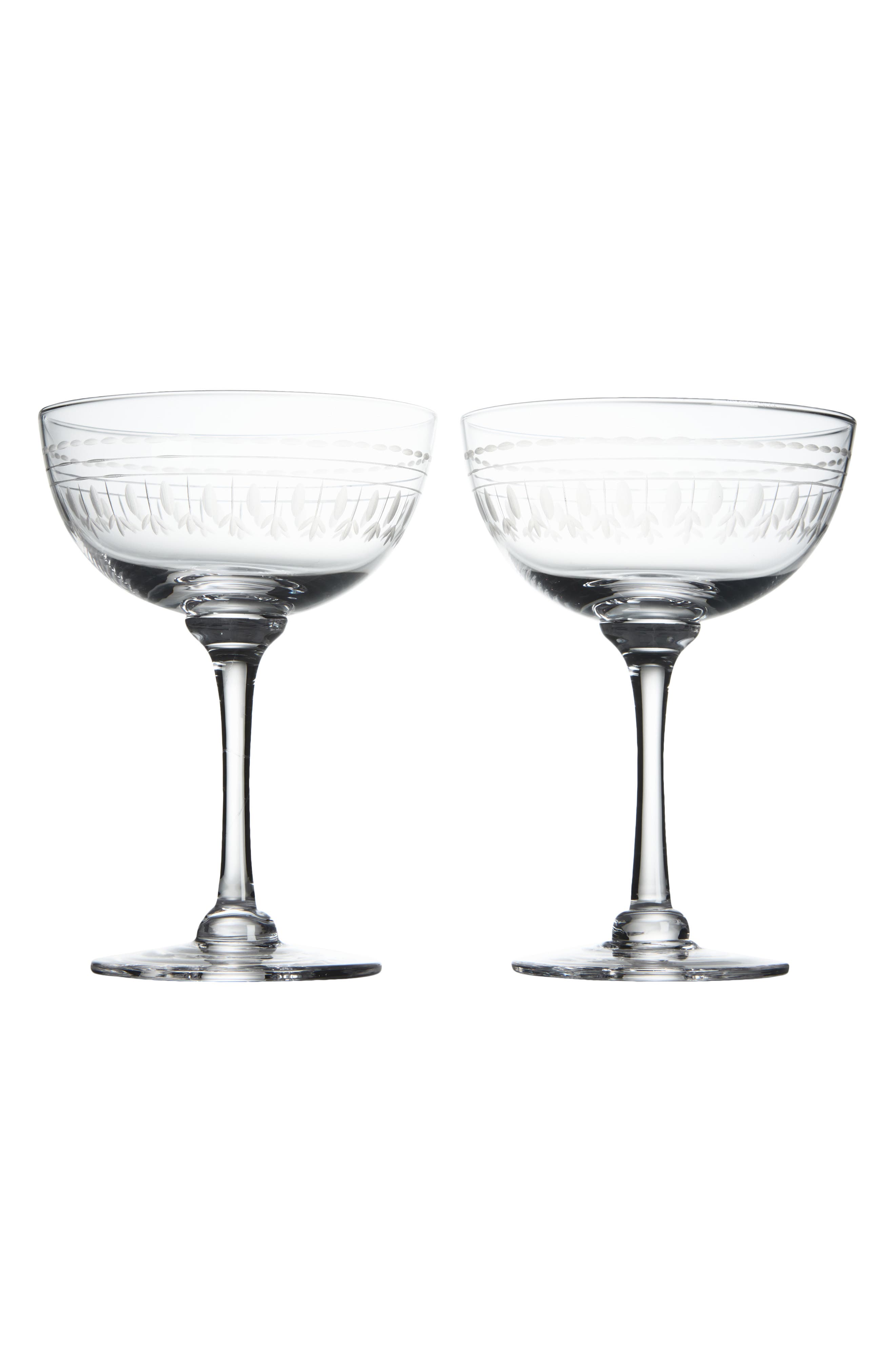 The Vintage List Set of 2 Crystal Champagne Saucers in Ovals 